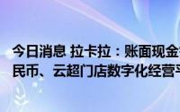 今日消息 拉卡拉：账面现金需要用于日常经营以及对数字人民币、云超门店数字化经营平台等重要领域的投入