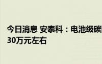 今日消息 安泰科：电池级碳酸锂均价未来两三年可能会回到30万元左右