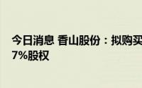 今日消息 香山股份：拟购买控股子公司均胜群英其余不超17%股权