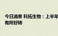 今日消息 科拓生物：上半年受到疫情影响，6月份开始已经有所好转
