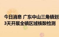 今日消息 广东中山三角镇划定高、中、低风险区，今起连续3天开展全镇区域核酸检测