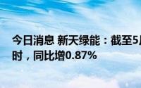 今日消息 新天绿能：截至5月31日，累计发电量673.3兆瓦时，同比增0.87%