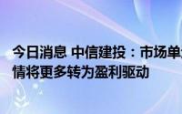 今日消息 中信建投：市场单边修复期有所降速，后续预计行情将更多转为盈利驱动
