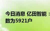 今日消息 亿田智能：截至7月8日，股东总户数为5921户