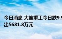 今日消息 大连重工今日跌9.95%，华鑫证券上海红宝石路卖出5681.8万元