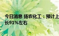 今日消息 扬农化工：预计上半年净利润15.14亿元，同比增长91%左右