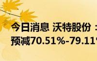 今日消息 沃特股份：上半年归母净利润同比预减70.51%-79.11%