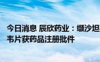 今日消息 辰欣药业：缬沙坦氢氯噻嗪片、富马酸丙酚替诺福韦片获药品注册批件