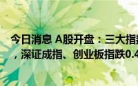 今日消息 A股开盘：三大指数小幅低开，上证指数跌0.45%，深证成指、创业板指跌0.46%，旅游、汽车整车等领跌