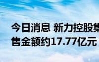 今日消息 新力控股集团：上半年累计合同销售金额约17.77亿元