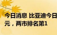 今日消息 比亚迪今日主力资金净流出18.35亿元，两市排名第1