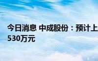 今日消息 中成股份：预计上半年亏损同比缩窄为270万元至530万元