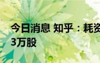 今日消息 知乎：耗资约40.48万美元回购13.3万股