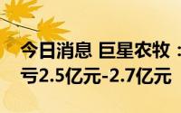 今日消息 巨星农牧：上半年同比盈转亏，预亏2.5亿元-2.7亿元