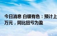 今日消息 白银有色：预计上半年净利润为4000万元到6000万元，同比扭亏为盈