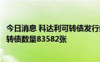 今日消息 科达利可转债发行结果：网上投资者放弃认购的可转债数量83582张