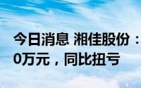 今日消息 湘佳股份：上半年预盈400万元-550万元，同比扭亏