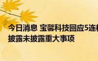 今日消息 宝馨科技回应5连板：已向大股东核实，不存在应披露未披露重大事项