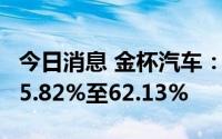 今日消息 金杯汽车：上半年净利润同比预减55.82%至62.13%