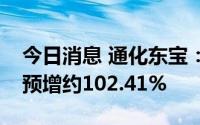 今日消息 通化东宝：上半年归母净利润同比预增约102.41%