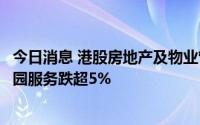 今日消息 港股房地产及物业管理板块走低，龙湖集团、碧桂园服务跌超5%