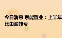 今日消息 京能置业：上半年预计亏损2900万至3100万，同比由盈转亏