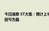 今日消息 ST大集：预计上半年净利润1亿至1.5亿元，同比扭亏为盈