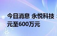 今日消息 永悦科技：预计上半年净亏500万元至600万元