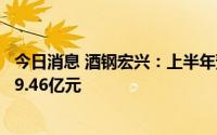 今日消息 酒钢宏兴：上半年预亏4361万元，去年同期盈利19.46亿元