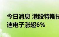 今日消息 港股特斯拉概念股持续走高，比亚迪电子涨超6%