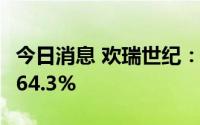 今日消息 欢瑞世纪：上半年净利润同比预增164.3%