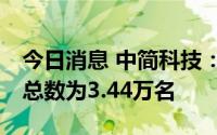 今日消息 中简科技：截止7月8日，公司股东总数为3.44万名