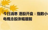 今日消息 港股开盘：指数小幅高开，电气设备、超超临界发电概念股涨幅居前