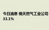 今日消息 俄天然气工业公司：自年初起俄天然气出口量下降33.1%