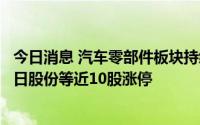 今日消息 汽车零部件板块持续走强，纽泰格、宗申动力、新日股份等近10股涨停