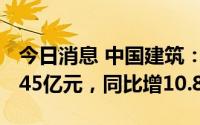 今日消息 中国建筑：1-6月新签合同总额20245亿元，同比增10.8%