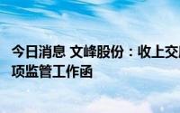 今日消息 文峰股份：收上交所关于公司认购基金份额进展事项监管工作函