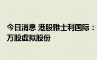 今日消息 港股雅士利国际：向若干名激励对象授予4723.28万股虚拟股份