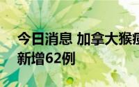 今日消息 加拿大猴痘病例增至539例，两天新增62例