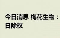 今日消息 梅花生物：拟每10股派4元，7月26日除权