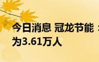 今日消息 冠龙节能：截至6月30日止，股东为3.61万人