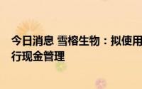 今日消息 雪榕生物：拟使用不超2亿元暂时闲置自有资金进行现金管理