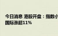 今日消息 港股开盘：指数小幅高开，恒指高开0.9%，中铝国际涨超11%