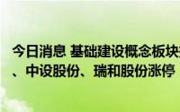 今日消息 基础建设概念板块持续走强，成都路桥、中铝国际、中设股份、瑞和股份涨停