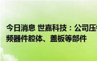 今日消息 世嘉科技：公司压铸设备产能主要配套生产各类射频器件腔体、盖板等部件