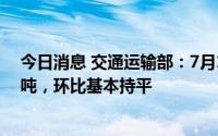 今日消息 交通运输部：7月18日，全国铁路货运量1051万吨，环比基本持平