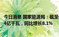 今日消息 国家能源局：截至6月底，全国发电装机容量约24.4亿千瓦，同比增长8.1%