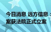 今日消息 远方信息：懿成轩股权转让纠纷一案获法院正式立案