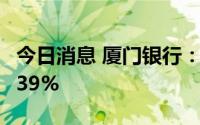 今日消息 厦门银行：上半年净利润同比涨15.39%