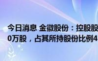 今日消息 金徽股份：控股股东一致行动人新增质押公司3100万股，占其所持股份比例47.26%